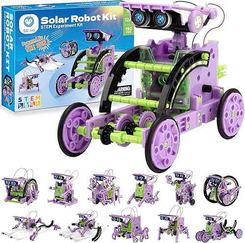 Miniatura 9 de Sillbird - STEM (ciencia, tecnología, ingeniería y matemáticas) 12 en 1, robot de juguete solar didáctico – 190 piezas de bricolaje, kit de