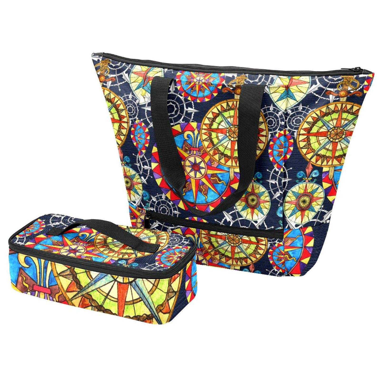Sac isothermes voyage et école avec grand sac fourre-tout à fleurs bleues