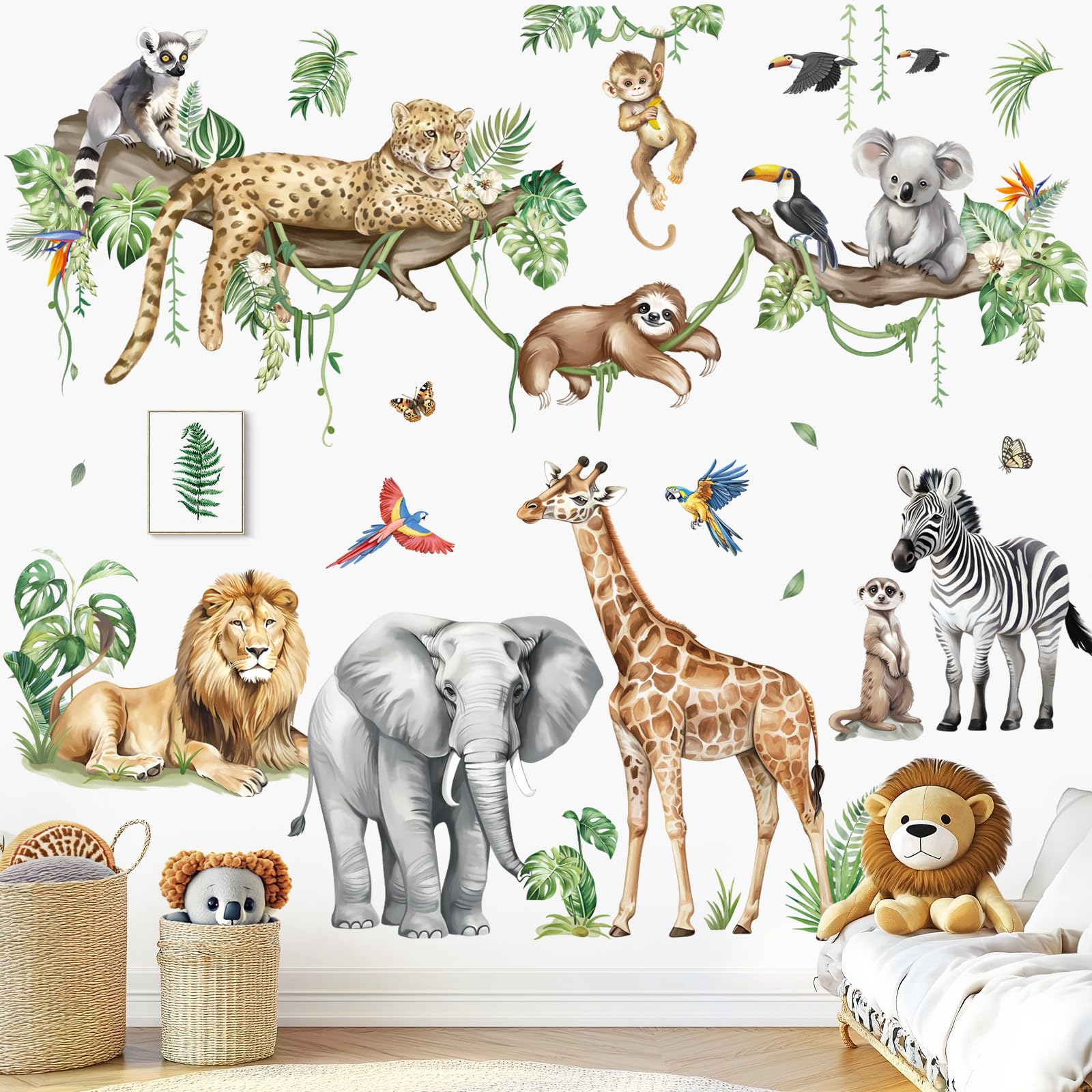 decalmile decalmile Wall Stickers for Children Jungle Animals Tree Branch XXL Wall Sticker Safari Elephant Leopard Giraffe Wall Decoration Baby Nursery Bedroom Children in use