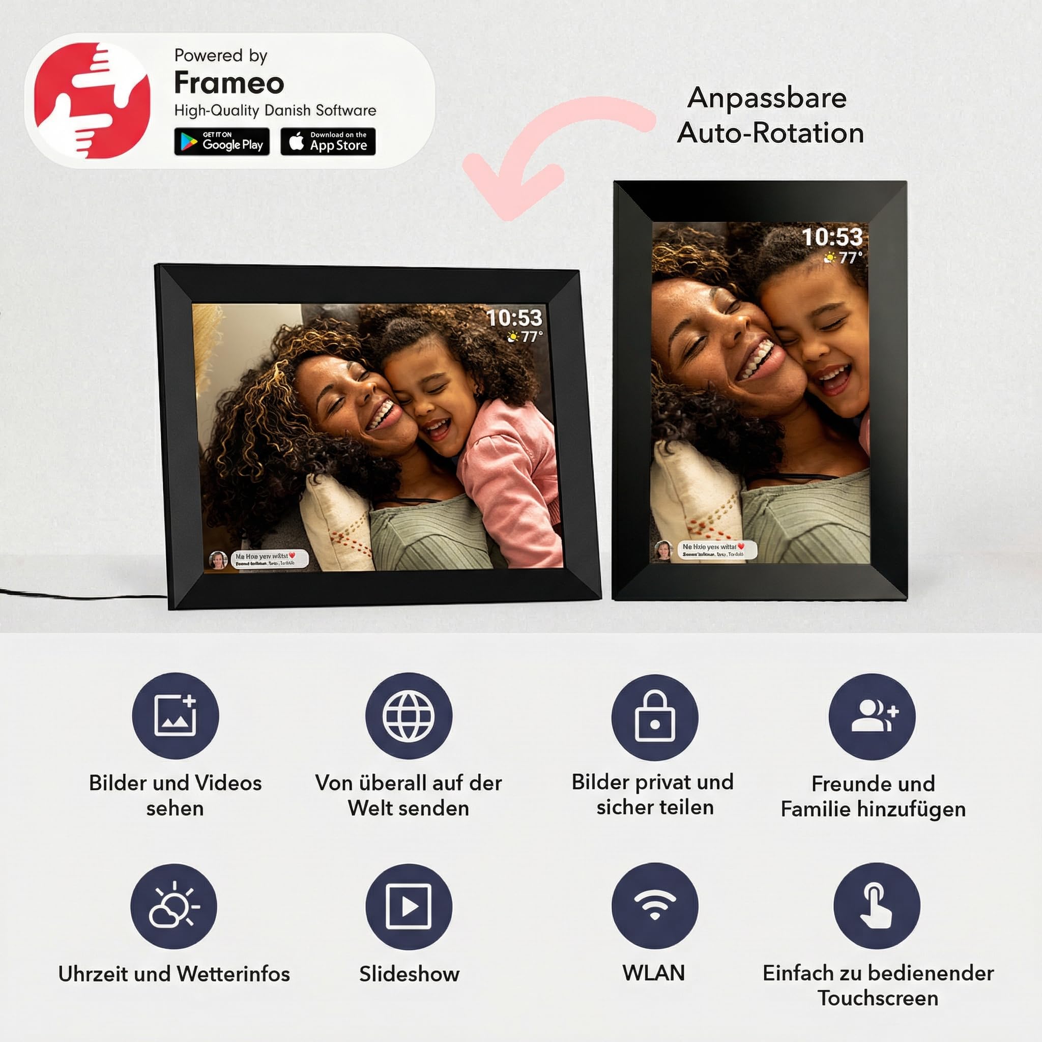 Universum DBR 400 - Digitaler Bilderrahmen 10,1 Zoll (25,7cm), schwarz | WLAN, Frameo App, IPS Touchscreen, 32GB Speicher, Für Fotos & Videos