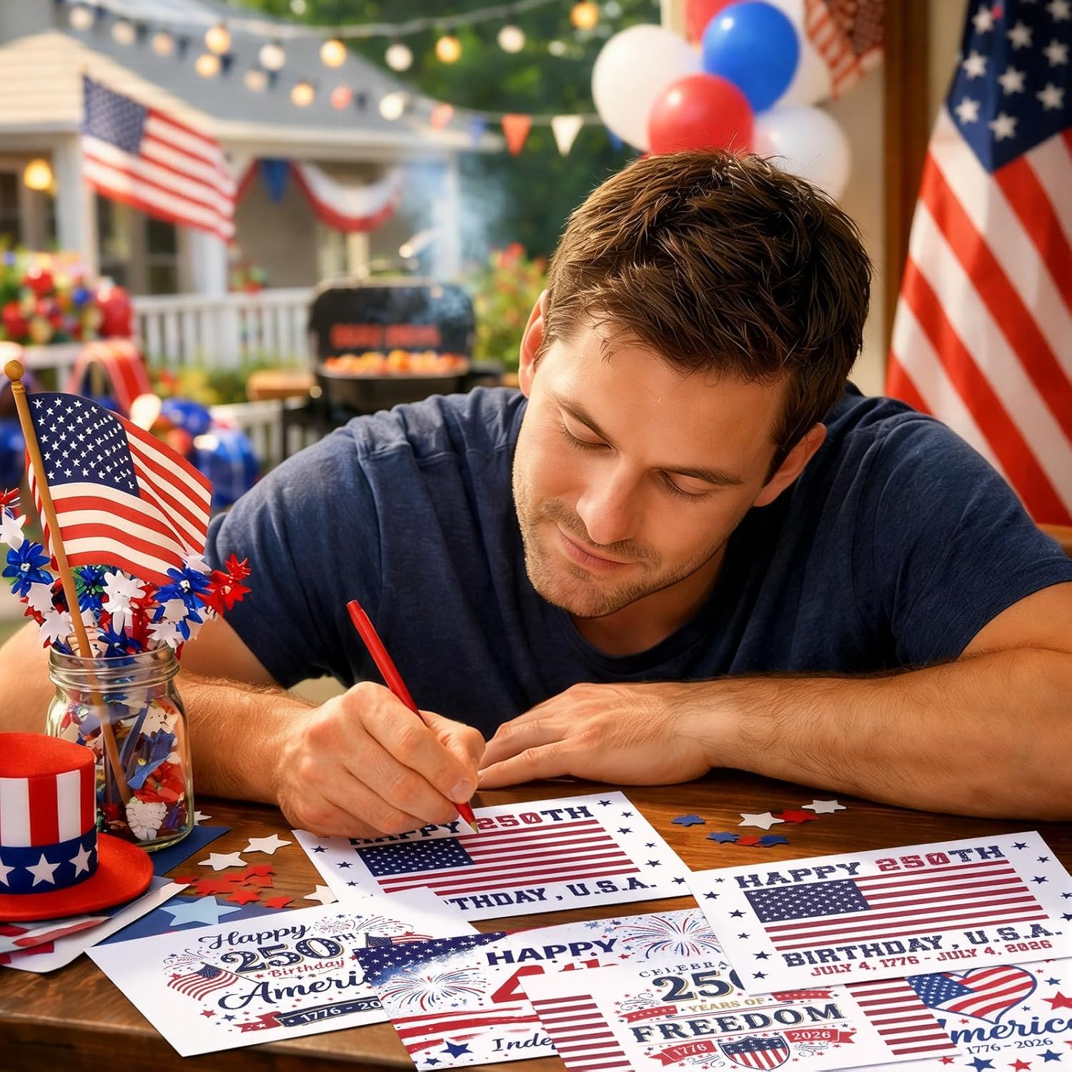 Sherr 120 Pcs Patriotic 4th of July Greeting Cards Bulk for 250th Anniversary with 120 White Envelopes and 24 Stickers Veterans Memorial Independence Day 4 x 6 Inch Note Cards for America Party