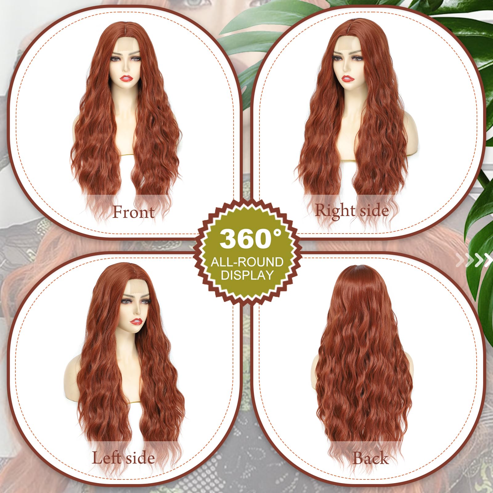 BUPPLER Cosplay Long Auburn Wig 28 Inch Middle Part Synthetic Wig Realistic Gifts Party Wigs for Women Daily Use Colorful Wigs (Auburn) - Image 3