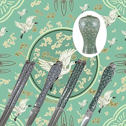 Miniatura 6 de Goryeo Celadon Design - Cuchara de arroz y palillos de acero inoxidable 430 con superficie brillante (azul, 5 juegos)