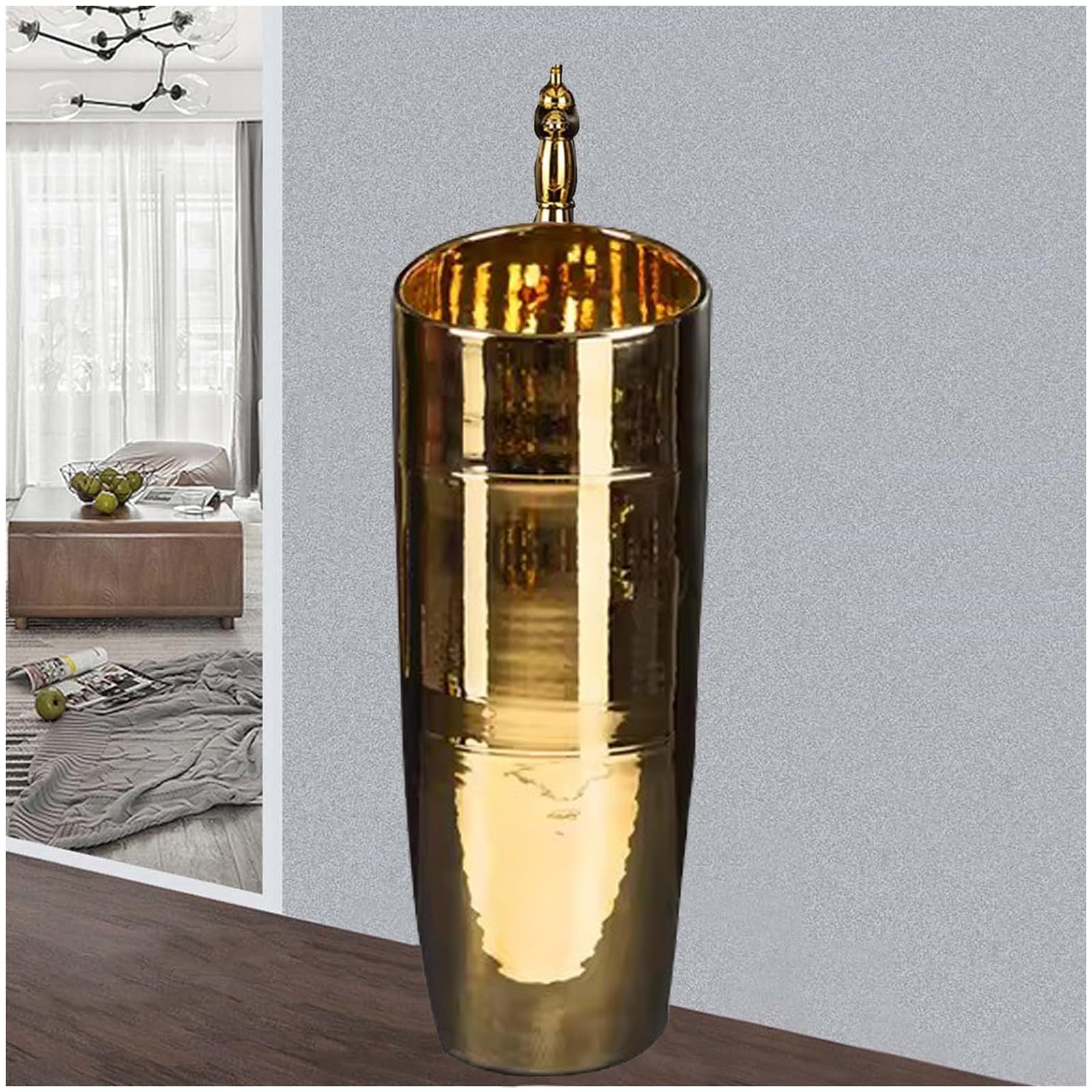 ZTGL Gold Ceramic Pedestal Sink Modern Freestanding Bathroom Sink