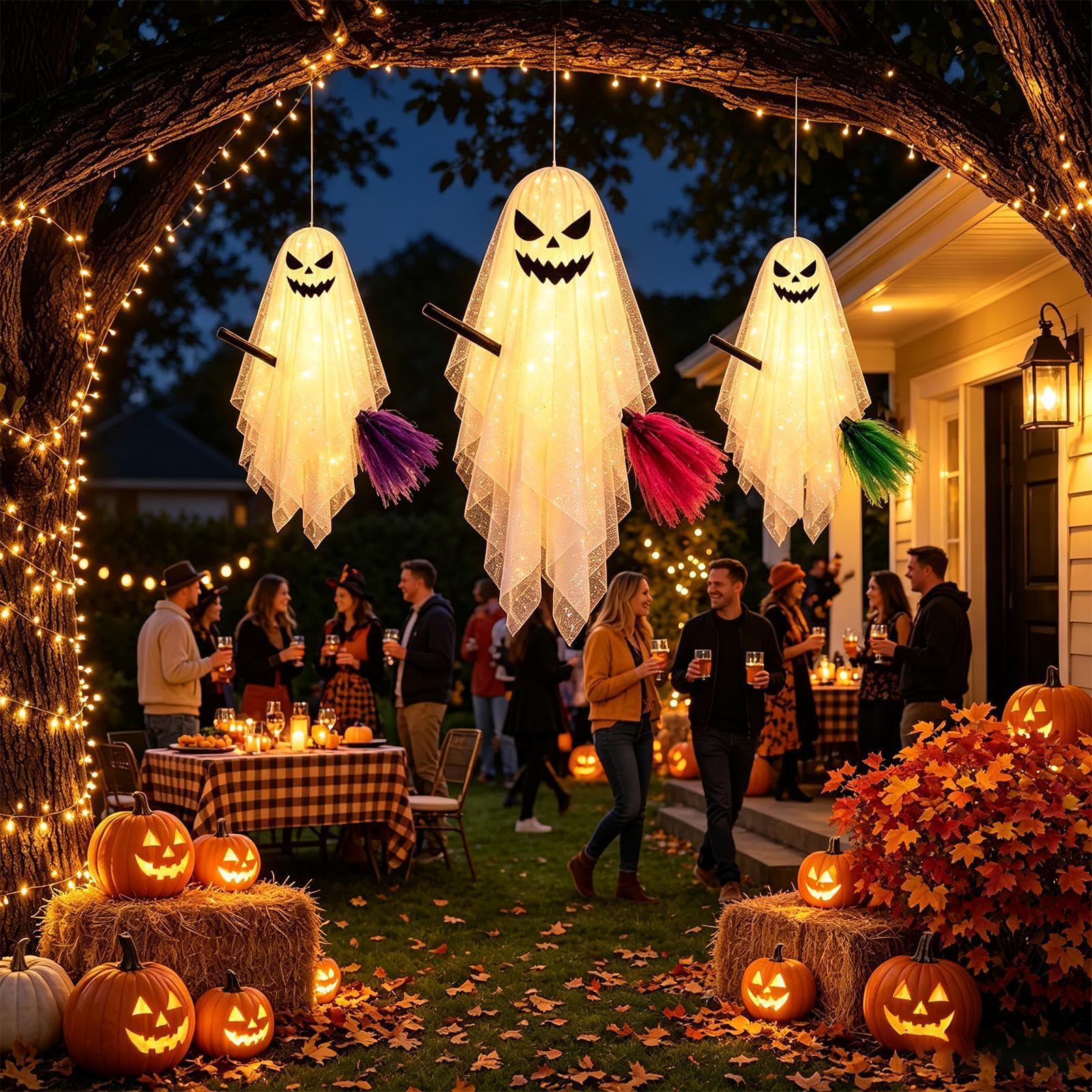 Duch Halloween 3 Sztuki Zewnętrznych Wiszących Duchów z Oświetleniem