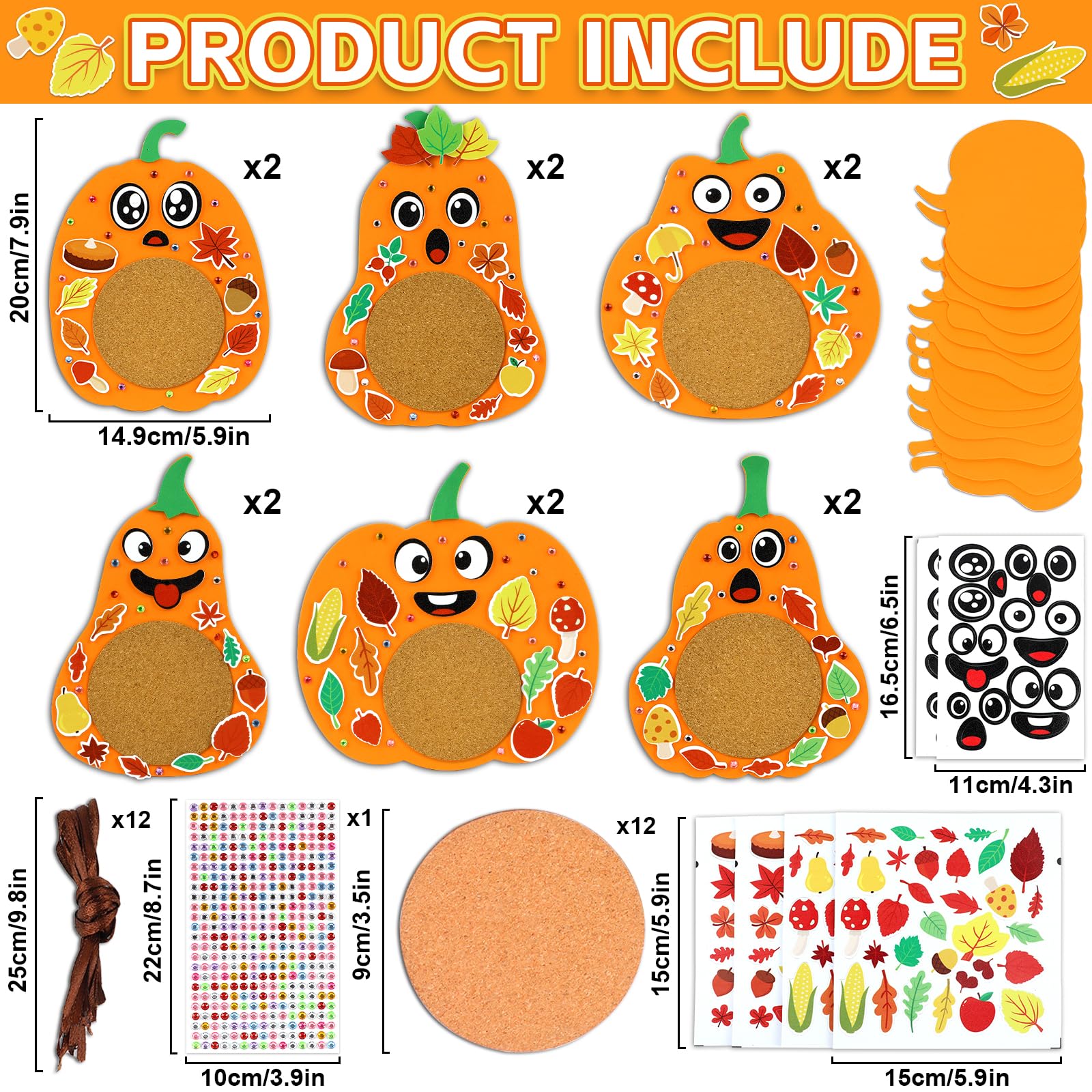 200pcs Thanksgiving Pumpkin Coaster Craft Kit 12 Set Fall Foam Craft Kit for Kids DIY Make you own Pumpkin Table Cup Mats Autumn Party Decor Supplies Favors for Gift Home Kitchen Dining Activities