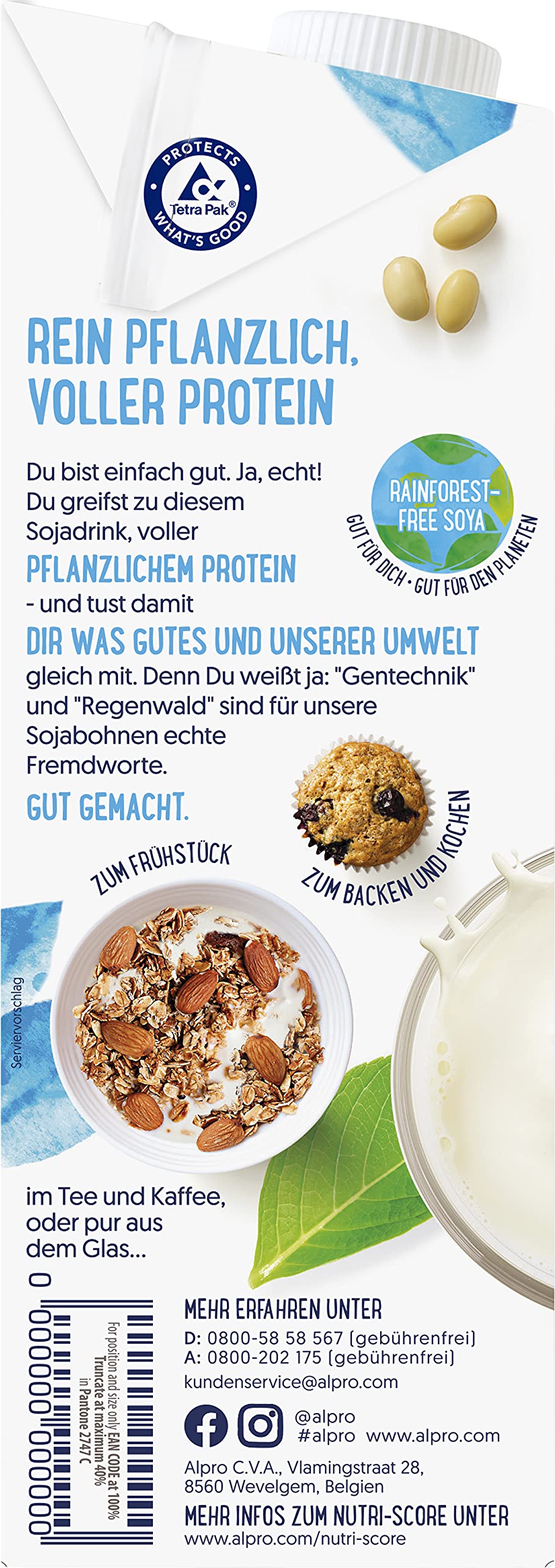 Alpro Bebida de soja original, vegana y sin lactosa, rica en proteínas vegetales, con calcio y vitaminas, paquete de 12 unidades (12 x 1 l) UHT