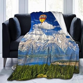 YOUMEISU Franela Manta para Cama Sofá Silla,Rainier Snow Mountain Seattle Rainier Forest Park Globo aerostático Flotante Cielo Soleado Romance Paisaje,Cálida,Cómoda Y Duradera 153x204cm