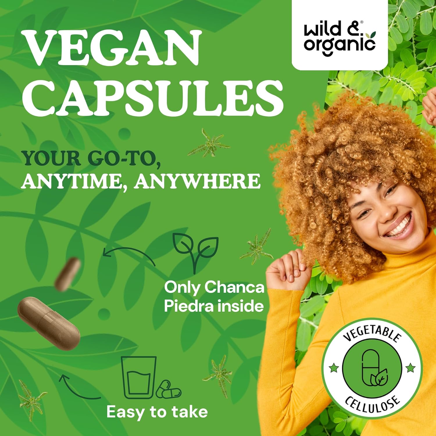 Wild & Organic Chanca Piedra Stone Breaker Capsules 1200 mg - Natural Kidney Herbal Supplements with Chanca Piedra Powder - Vegan, No Fillers, Non-GMO - 180 Count