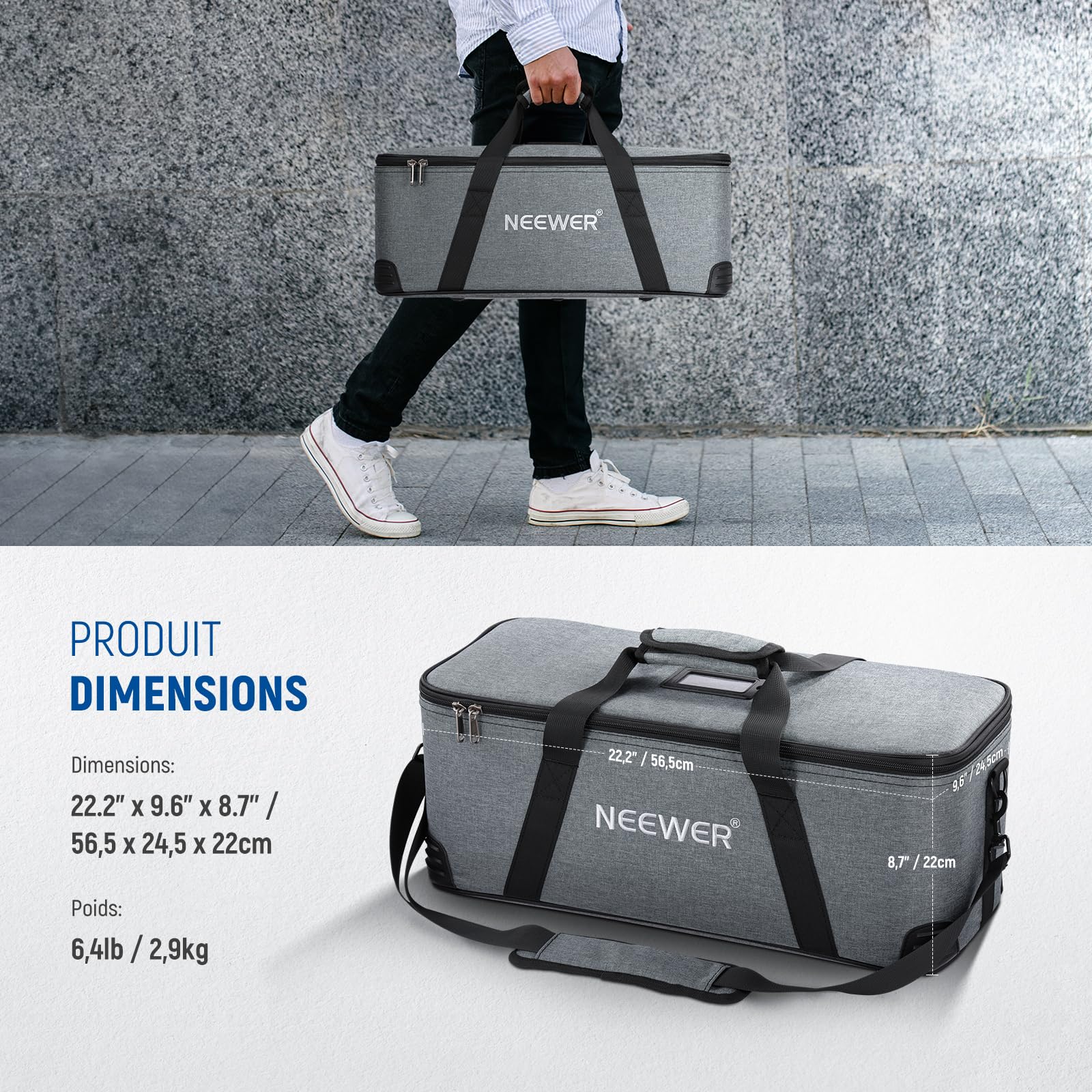 NEEWER Sac de Transport avec Bandoulière,Mousse Mobile Rembourrée pour Studio Light CB300B CB200B FS150B CB100C CB60B RGB CB60 MS60B MS60C MS150B Vision 4 ML300 Support de Trépied 52 cm, PB6