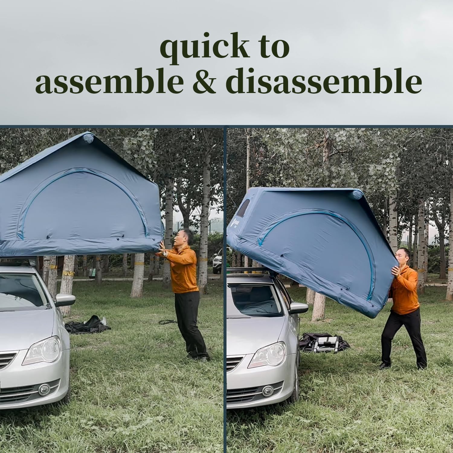 Tente de toit gonflable, portable et coupe-vent pour 2 personnes, tente de toit facile à installer pour voitures et SUV, étanche toutes saisons et prête pour l'aventure