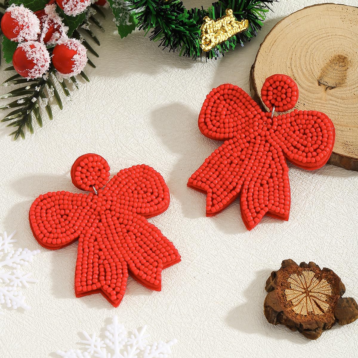Multicolor Beaded Bow Earrings Set for Women, Handmade Beads Bowknot Earrings for Her Holiday Jewelry Gifts Everyday Wear