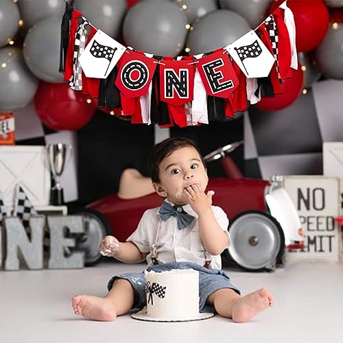 Miniatura 5 de Cartel para silla alta de Racing Car One, decoración de fiesta de primer cumpleaños para bebé, decoración rápida de fiesta de cumpleaños