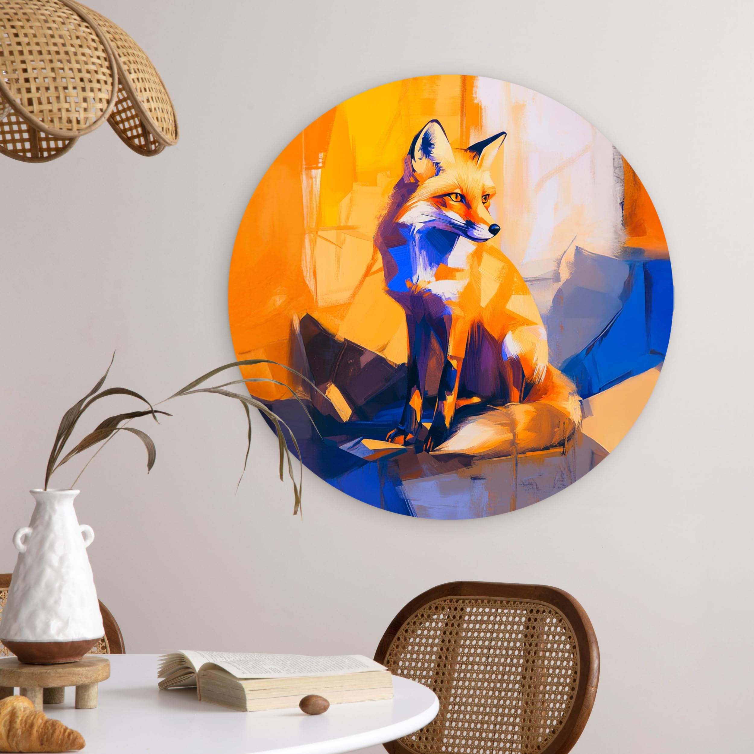 MuchoWow© Wandkreis Ø60 cm Home Decor Modern Dekoration Deko Wandbilder Wanddekoration Zimmerdeko Wohnung Wall XXL Wohnzimmer Schlafzimmer Fuchs - Orange - Formen - Abstrakt