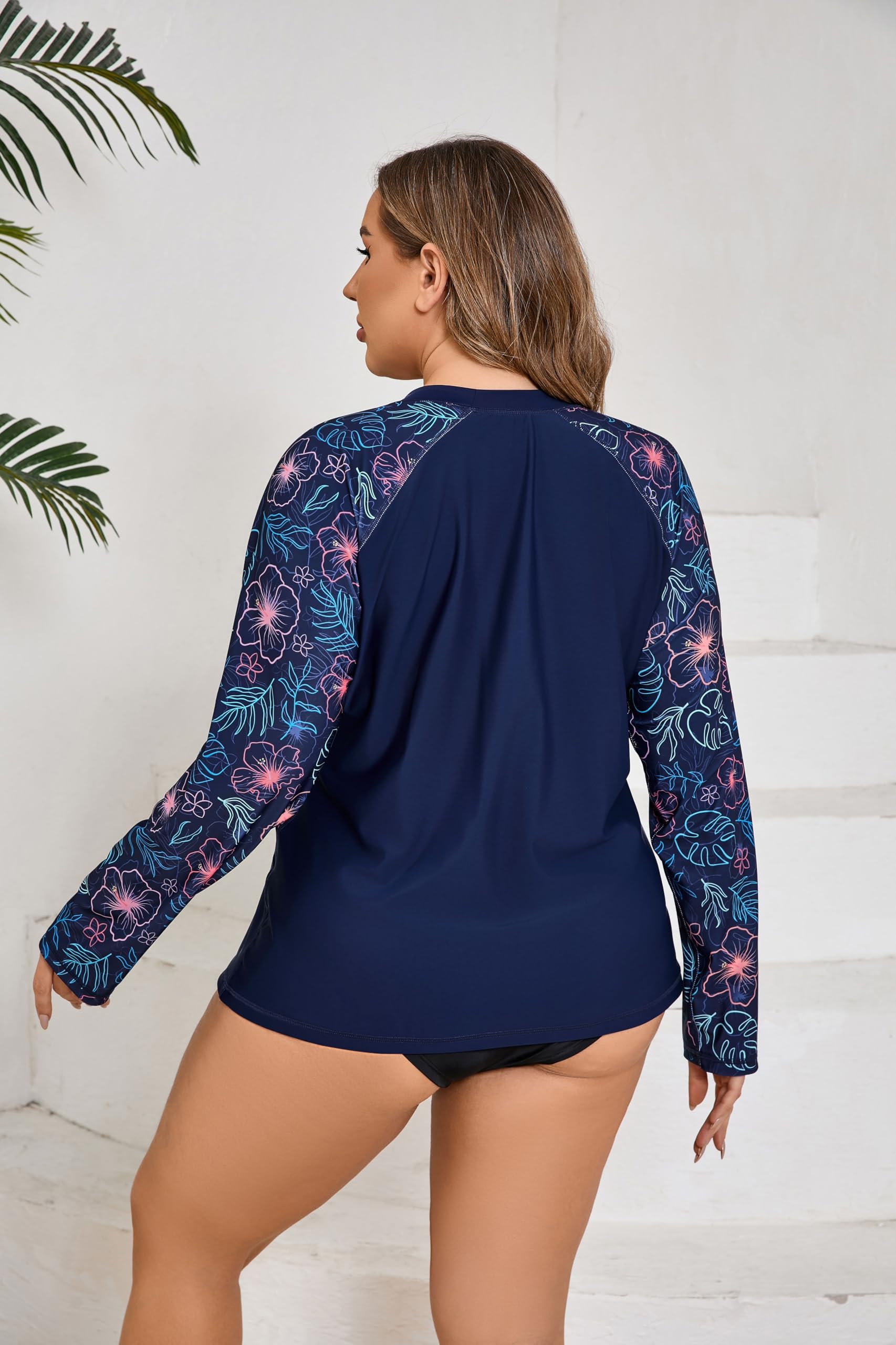 Halcurt Camiseta de natación de manga larga para mujer, talla grande, con brasier integrado, ajuste holgado, protección solar UPF50+