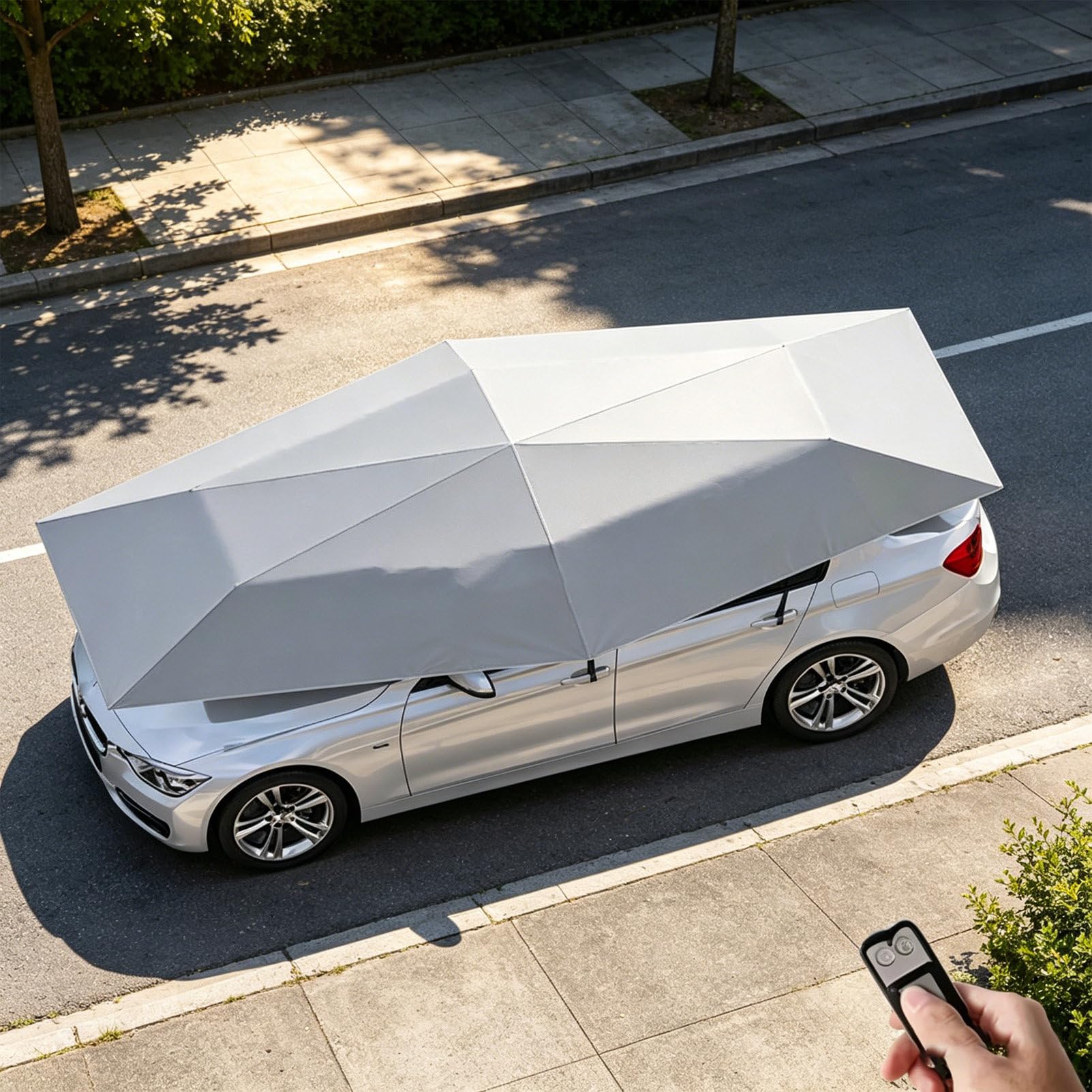 Pvxa Universal Movable Carport Tent, Fully Automatic Car Umbrella with Remote Control, Full Exterior Covers for Ourdoor Car Protection Winter Rain Sun Sedan Grey-5.2M