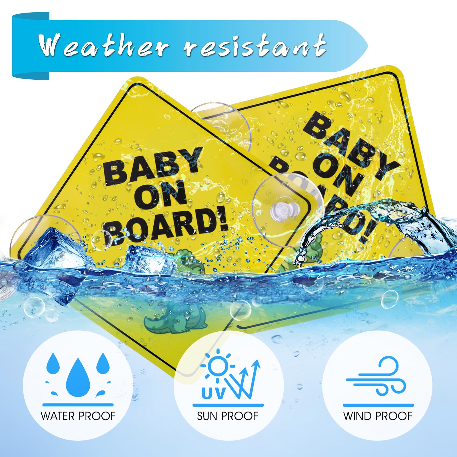 SIOPPKIK Adesivi Baby On Board Riflettenti - 2 Pezzi Gialli 12.5x12.5cm Per Auto - Foto 3