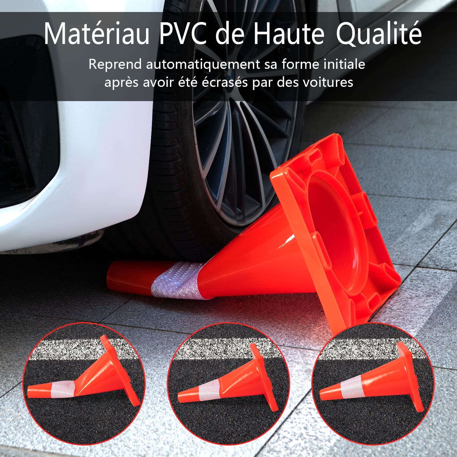 GYMAX Lot de 12 Cônes de Signalisation en PVC 43 CM, Cônes de Sécurité Routière avec Bande Réfléchissante, Gilet de Sécurité et Base Lestée, Cônes de Chantier pour Gestion du Trafic, Stationnement