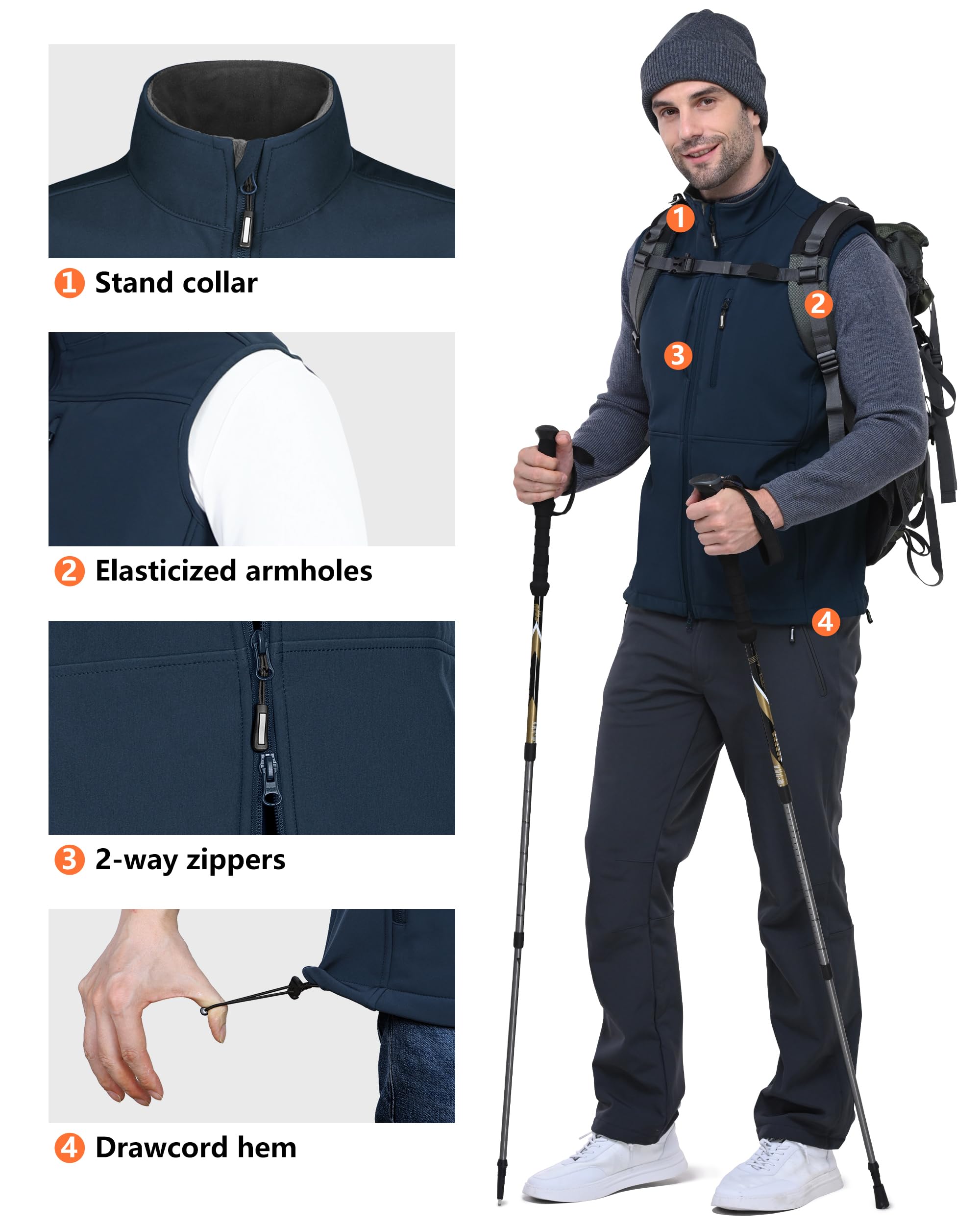 Outdoor Ventures Kamizelka softshellowa, męska, wodoszczelna, wiatroszczelna, bez rękawów, sportowa, wiele kieszeni, ciepła kamizelka golfowa, softshell dla mężczyzn