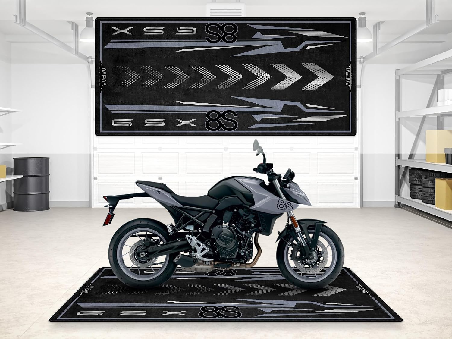 Garage Mat for GSX 8S Motorcycle Model, Parking mat, Pit Mat, Washable Non-Slip Garage and Showroom Floor Carpet (Pearl Cosmic Blue, Size 2: 102 x 47/260 x 120 cm)