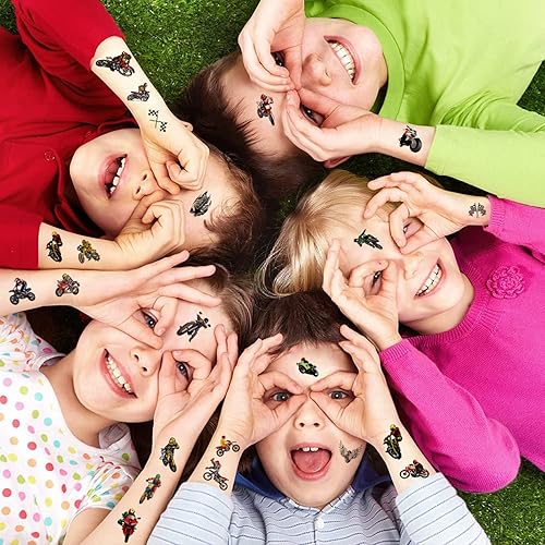 Miniatura 2 de 8 hojas de tatuajes temporales de motocross para niños, motocross, suministros de fiesta de cumpleaños, decoraciones de fiesta de motocross,