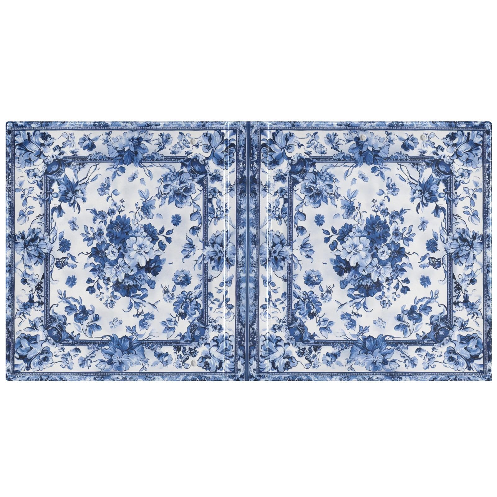 Raccoglitore ad anelli con motivo floreale blu e bianco, 3,8 cm, decorativo, con clip in metallo, formato A4, organizer per casa e ufficio, confezione da 2