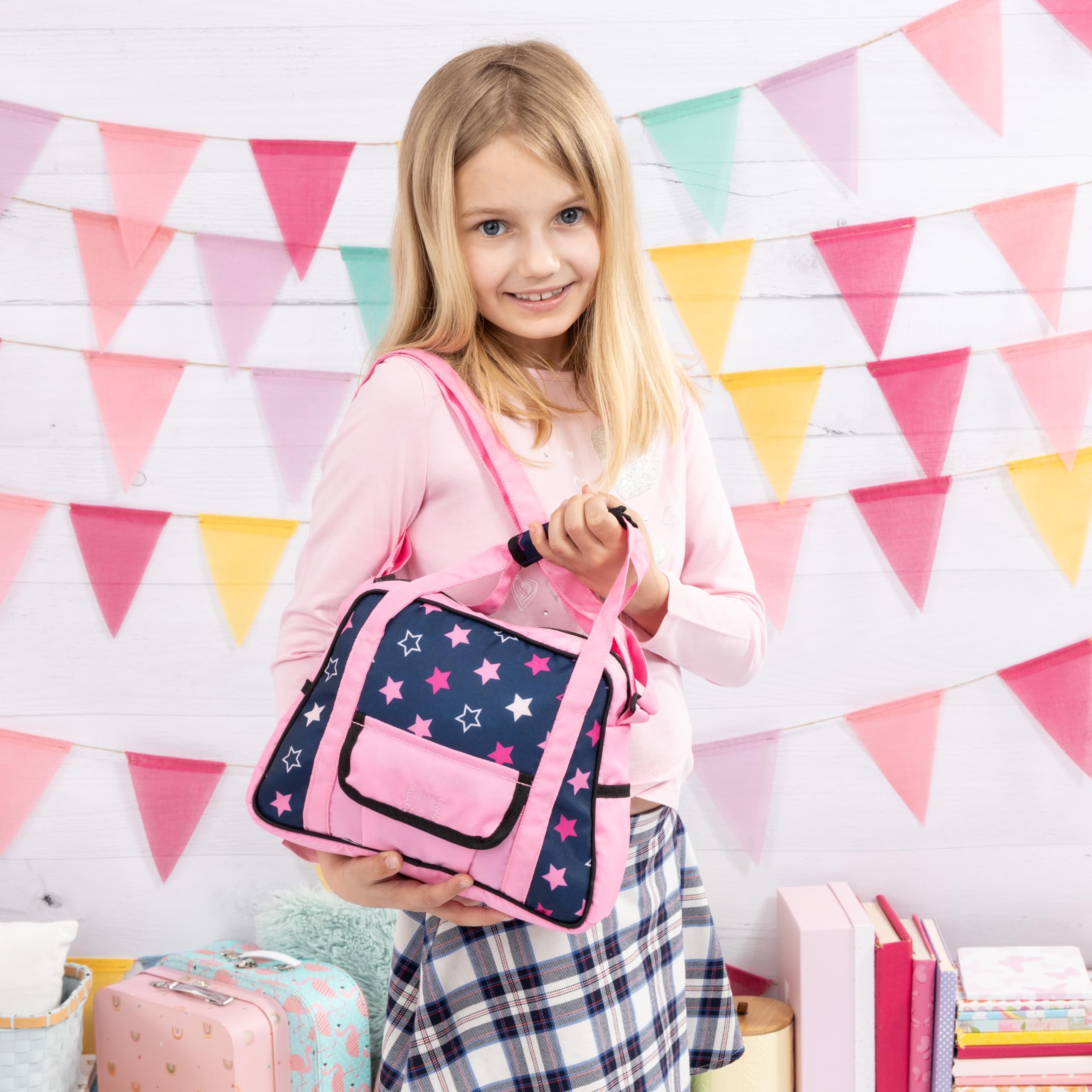 Bayer Design changing bag for dolls changing mat, sewing diaper, nappy, Blue, Pink, 27 x 7 x 20 cm - Image 5