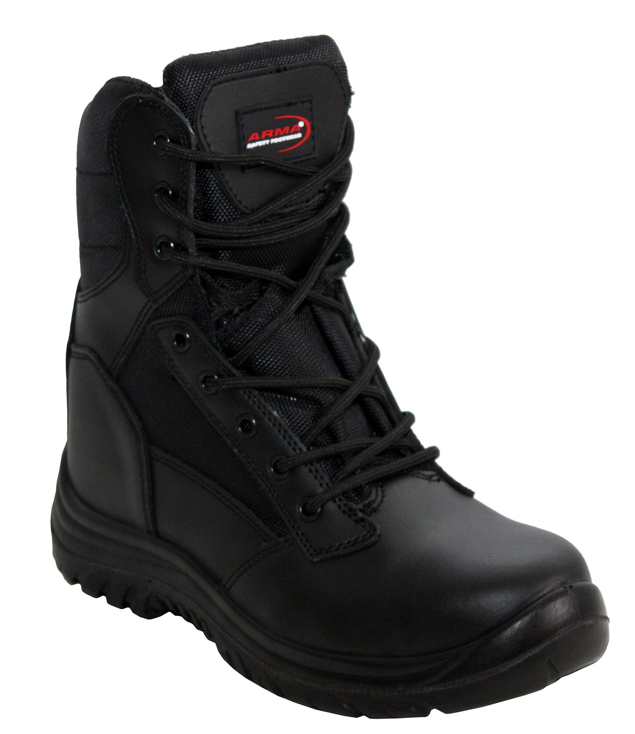 Mens Arma Black Lace Up/Zip Up Genuine Leather Military Combat Waterproof Safety Steel Toe Cap Boots UK Sizes 7-12 (UK 8, Black)