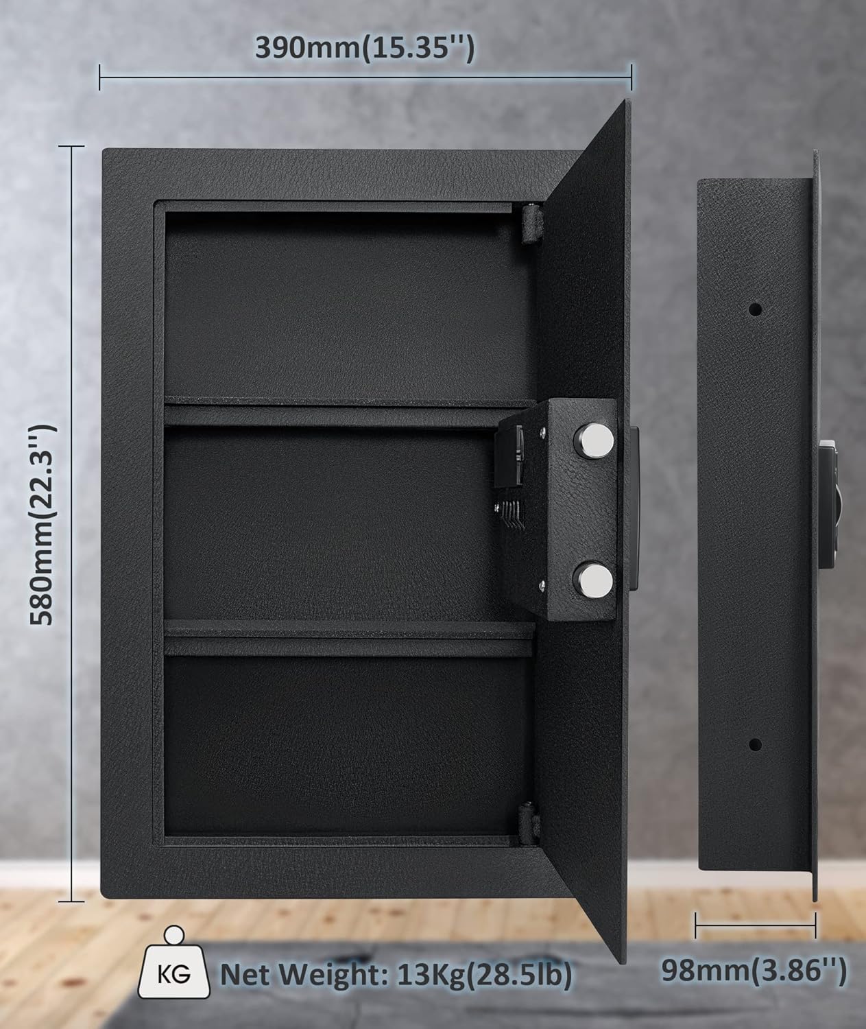JINXNOBI Wall Safe,Hidden Wall Safe,Hidden Eletronic in Wall Safes between the Studs,Wall Mount Safe,H22.8”,W15.4”,Black