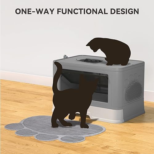 Vista 26 de YITAHOME Caja de arena grande cerrada para gatos con cojín, cajas de arena cerradas antisalpicaduras con pala de arena para entrada frontal, puerta