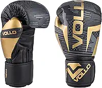 Luva de Boxe Muay Thai Training Preta, Cinza e Dourada PU Vollo