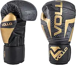 Luva de Boxe Muay Thai Training Preta, Cinza e Dourada PU Vollo