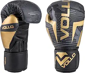 Luva de Boxe Muay Thai Training Preta, Cinza e Dourada PU Vollo