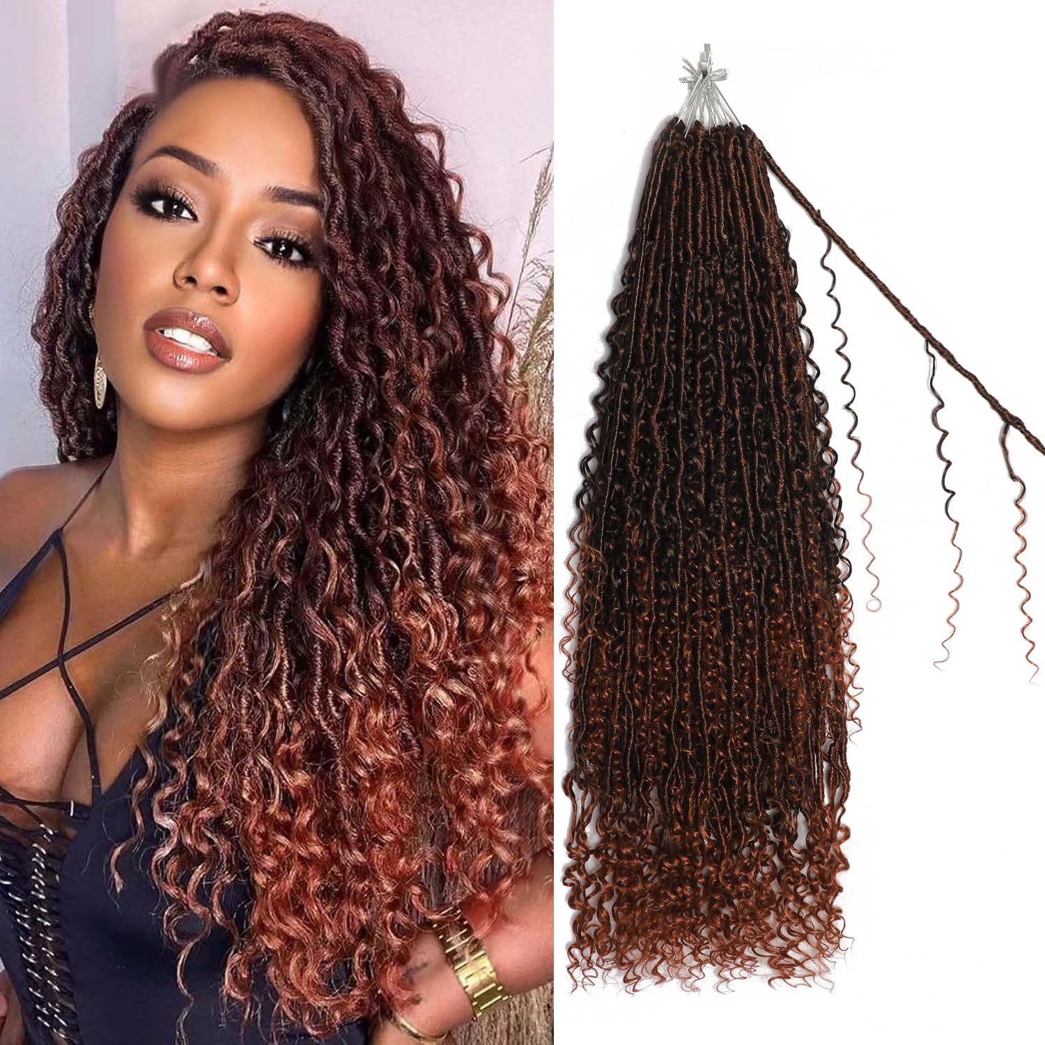 Boho Locs Crochet Hair 24 Inch Goddess Braids Crochet Hair for Black Women 8 Packs Boho Faux Locs With Curly Ends Pre Looped Bohemian (T350#