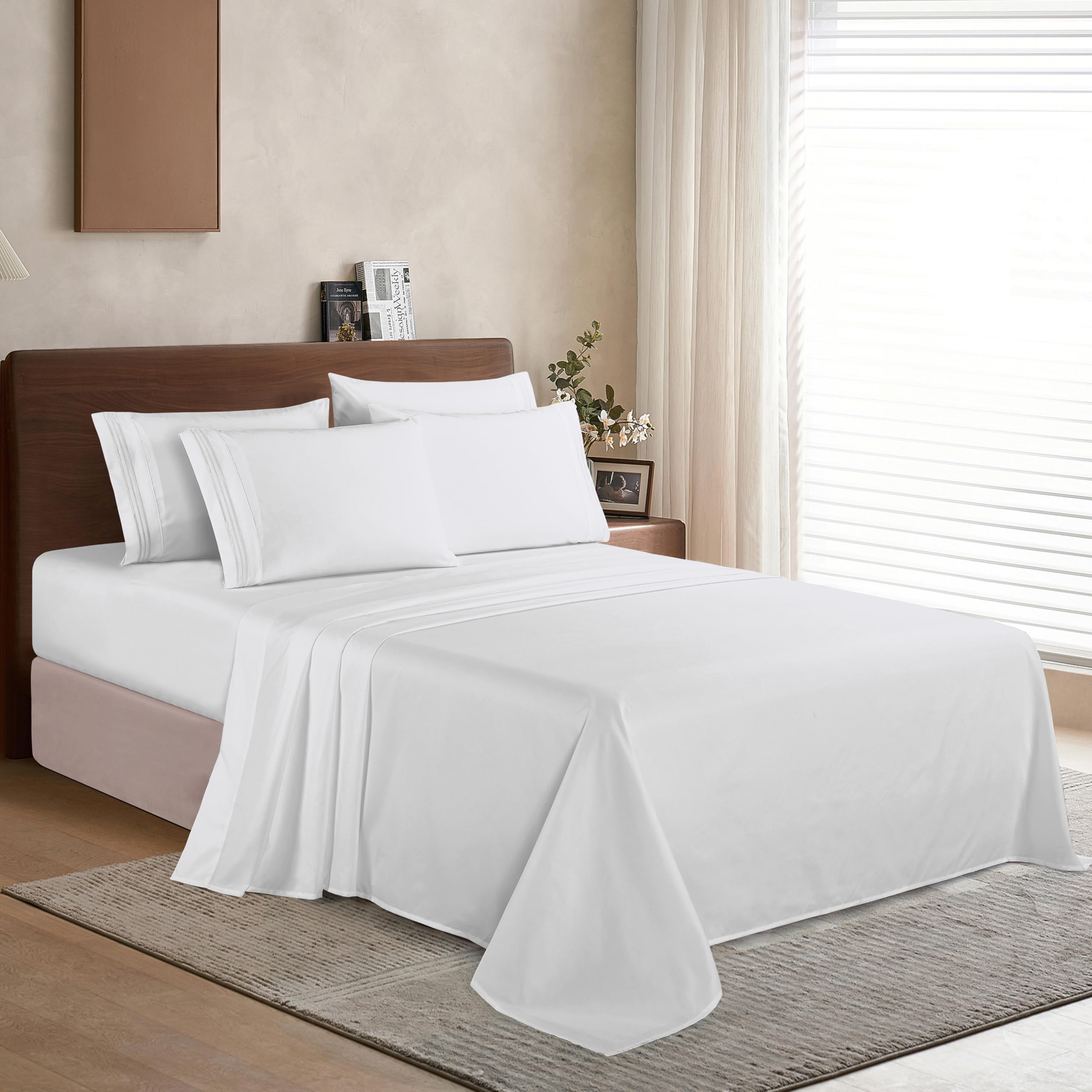 Elegant Comfort Lussuoso set di biancheria da letto in cotone egiziano a 1500 fili, 6 pezzi, di alta qualità, resistente alle pieghe e allo sbiadimento, comodo lenzuolo con angoli elasticizzati, tasca