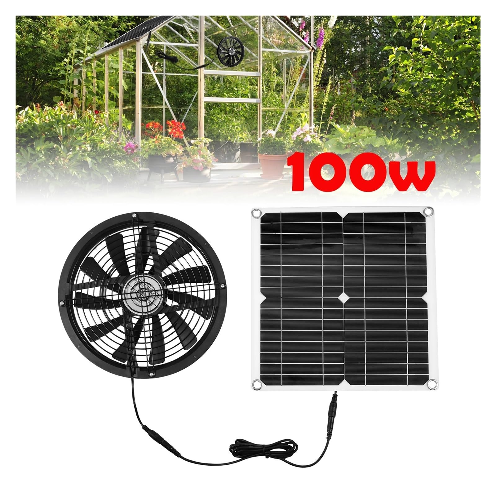 Ventilatore da condotto, Ventilatore di scarico da 100 W con pannello solare, custodia di ventilazione rotonda for pollaio, serra, capannone all'aperto,Ventilazione