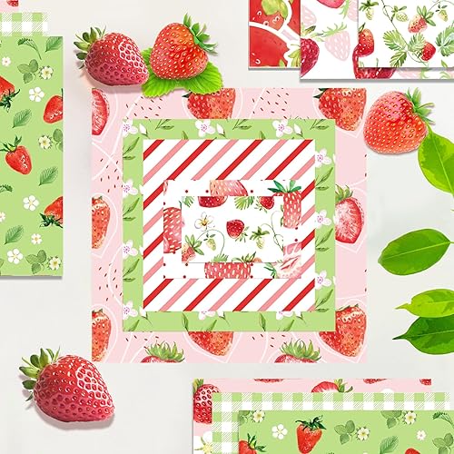 Miniatura 6 de Papel de recortes a cuadros a rayas de fresa, 24 hojas de 12 x 12 pulgadas, impresión de doble cara, bloc de papel decorativo para hacer tarjetas,