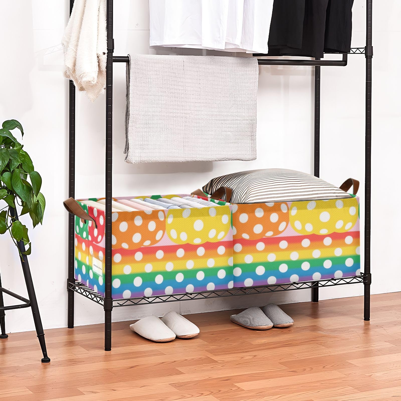 KLL Kolorowe kropki dynia tkanina składane kosze do przechowywania z uchwytami pudełka do przechowywania kostki organizer na półki szafy książki 2 szt. cajas de almacenamiento para closet