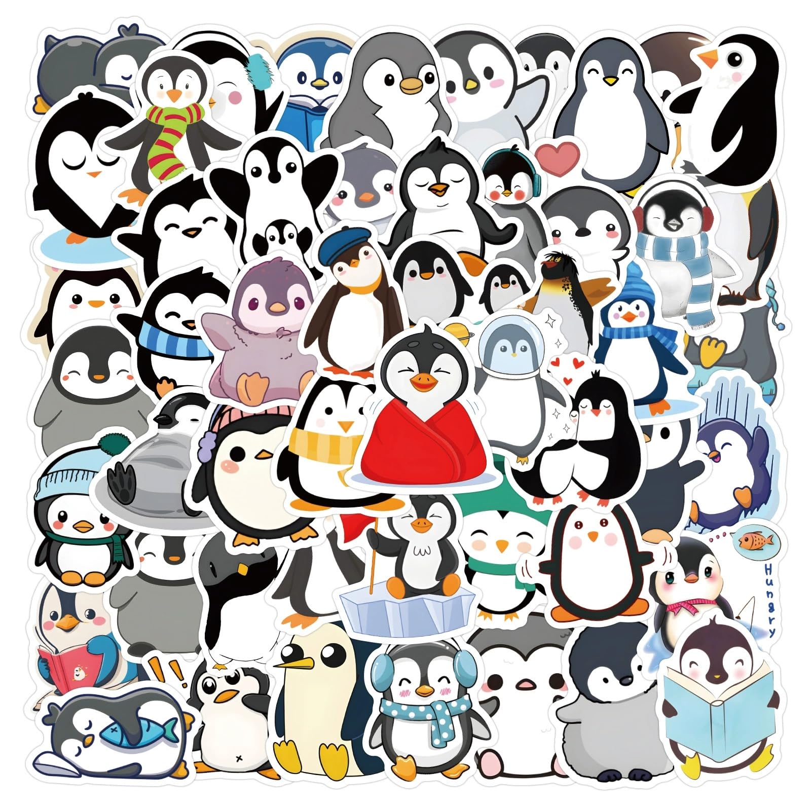 50 Pcs Penguin Stickers for Water Bottle Waterproof Sticker for Laptop Skateboard Phone Car Decals for Teens Adults for Party Favors Supplies Decor (Kawaii Penguin Stickers)