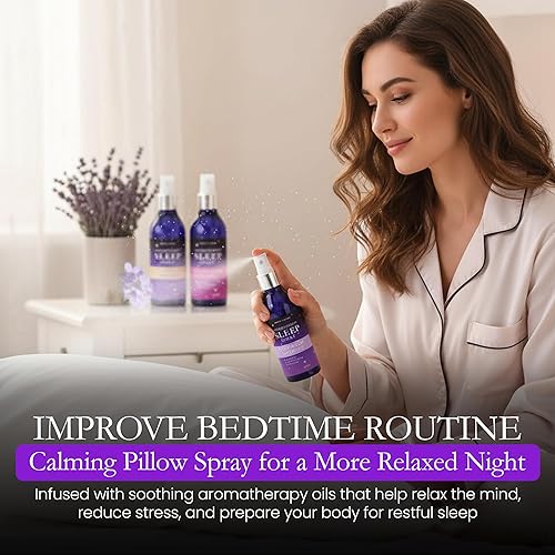 Miniatura 4 de Pillow Sleep Spray Mist para un sueño profundo | Ayuda a aliviar el estrés y la ansiedad | (Paquete de 3) Lavanda calmante, Vainilla, Rosa Mist |