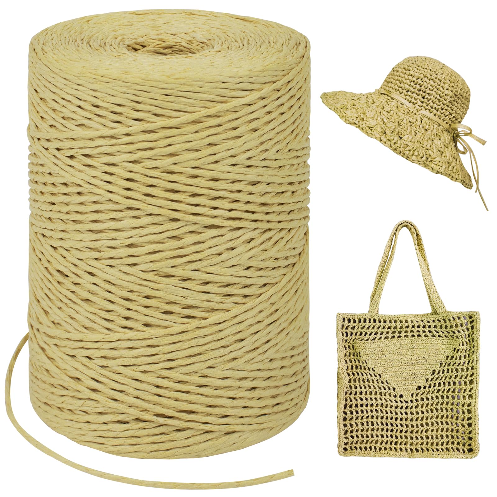 LEREATI Brown Raffia Yarn for Crochet Bags, 1.5mm x 300m Round String Raffia Ribbon for Gift Wrapping, Raffia Paper Ribbon Yarn for Crocheting Sun Hat, Bag, DIY Crafts, Holiday Decoration โ image 1