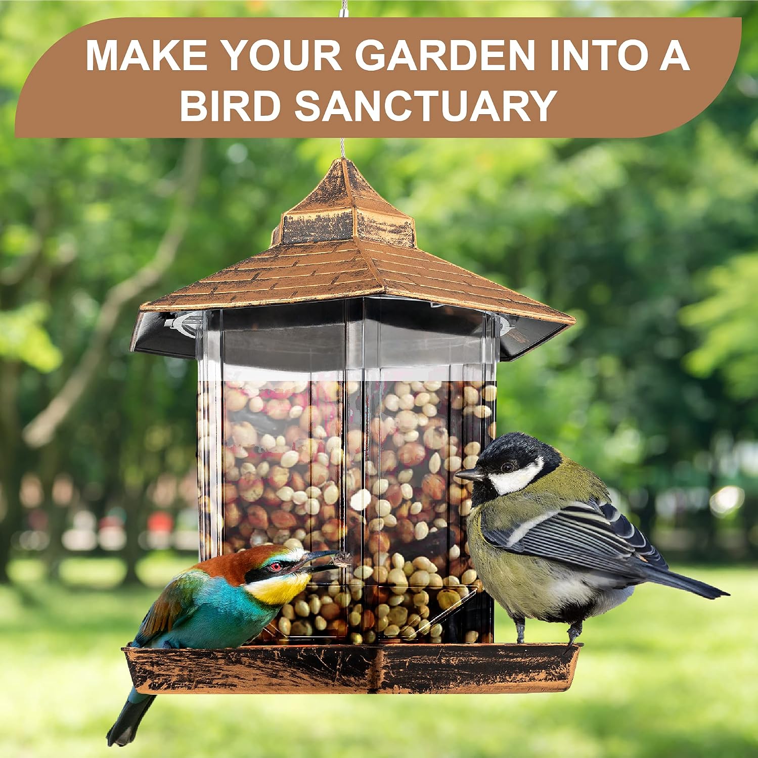 Bird Feeders for Outside, Bird Feeders Squirrel Proof for Outside, Heavy Duty Hanging Bird Feeder Large Capacity for Garden Yard Decoration for Wild Birds, Gazebo Birdfeeder Outdoors - Rust Proof