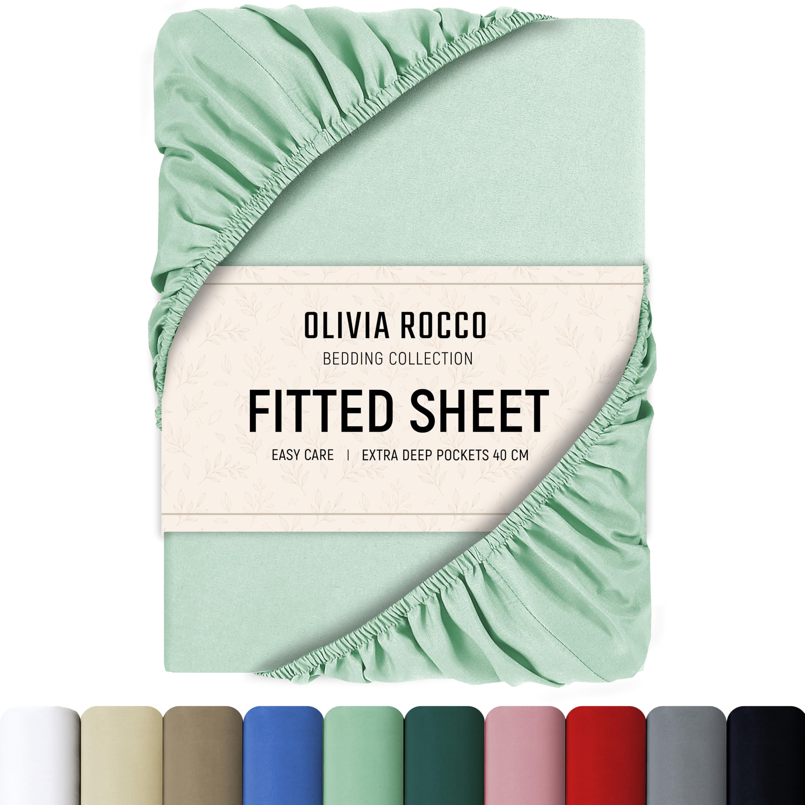 Olivia Rocco Fitted Sheet Extra Deep Pocket 16 Inch (40 cm) Soft Brushed Microfibre Fabric Shrink & Fade Resistant Easy Care Bottom Sheet, 3/4 Bed (120 x 190 cm), Sage Green