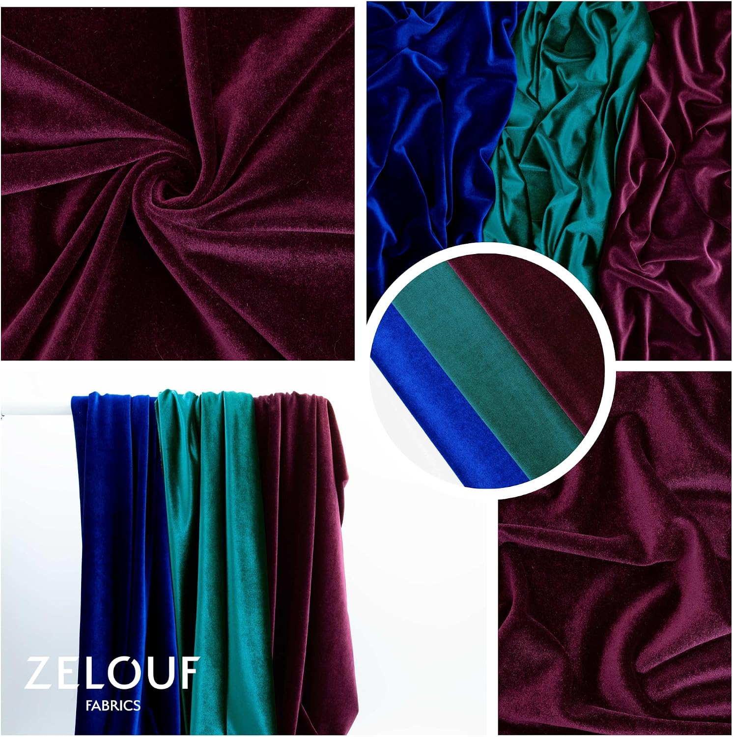 Zelouf Fabrics Red Stretch Velvet Fabric by the Yard | 61” Wide Soft Luxury Material for Dresses, Events, Costumes, Décor, & Upholstery – Rich Color, Sew-Friendly Quality - Red, 3 Yards