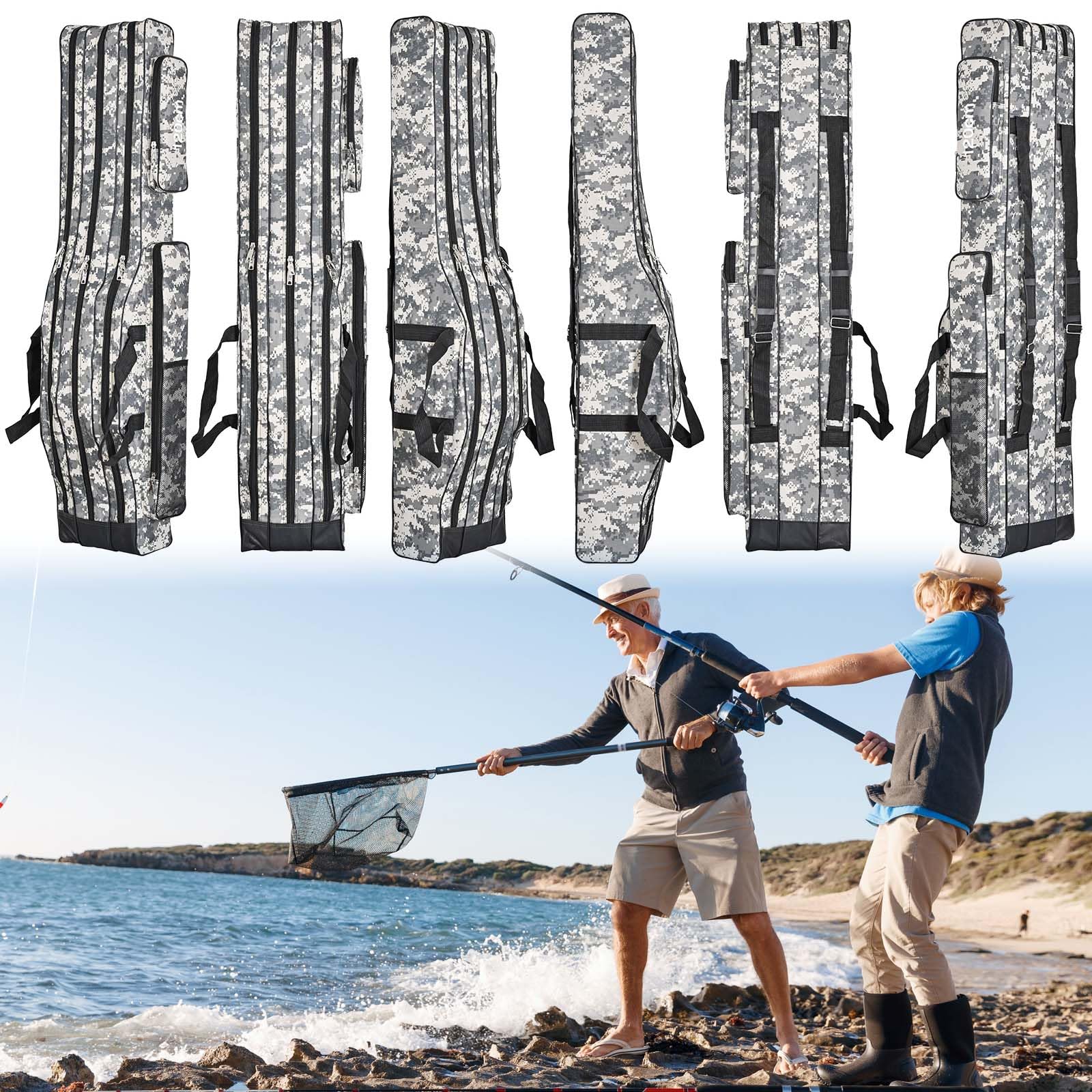 Dokeno bolsa para caña de pescar, 150 cm, 3 capas, resistente al agua, maletín de pesca con correa de transporte