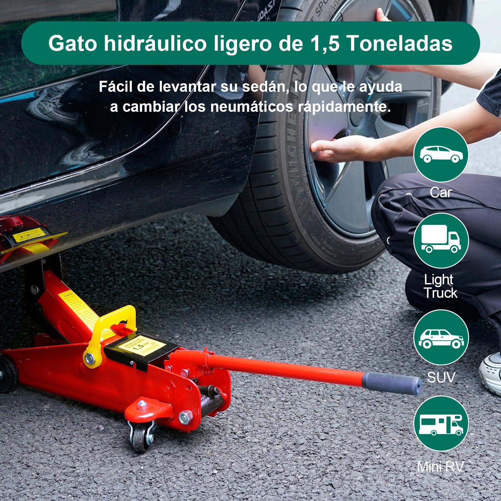 Hychika, gato hidráulico de 1,5 T, gato hidráulico con bomba de pistón hidráulico, elevador hidráulico, 135 – 320 mm, para berlina, SUV, cambio de neumáticos