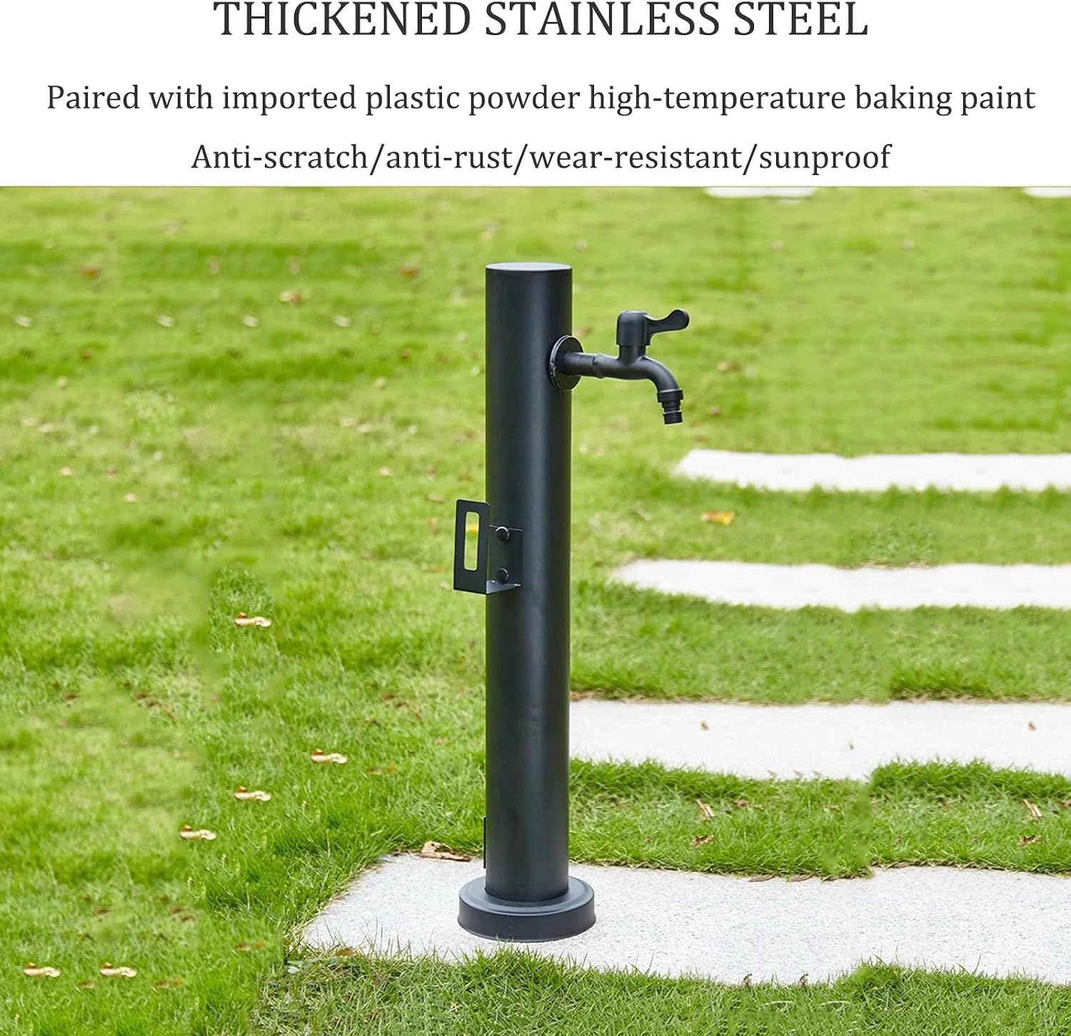 304 Stainless Steel Cylindrical Vertical Garden Water Column,Freestanding Hose Stand with Faucet,Outdoor Antifreeze Faucet Water Dispenser Hydrant Decorative Yard Floor Mounted Water Feature Fountai
