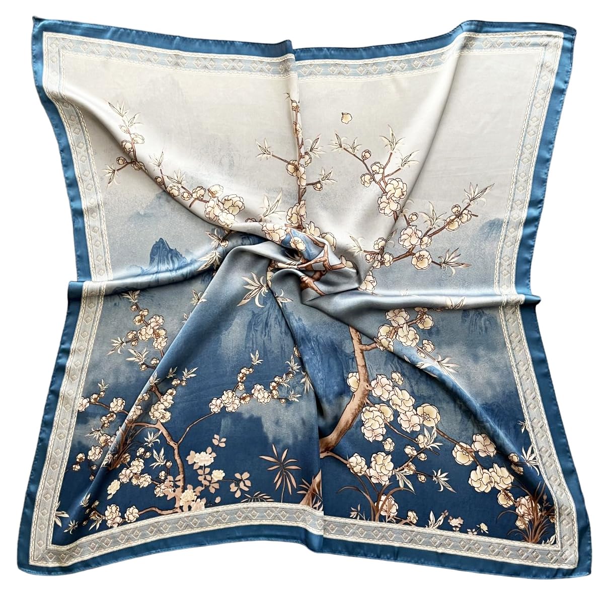 Julunar Silk Like Head Scarf for Women - Satin Large Hair Scarves - 35" Square Silk Hair Wrap for Sleeping with Gift Packed, A027-1 Spray Blue, Large
