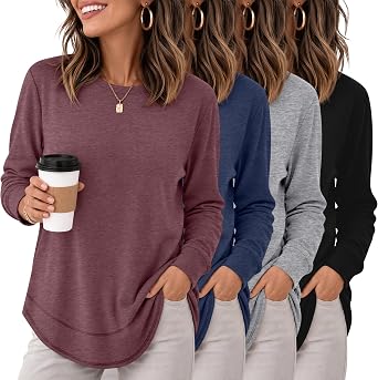 Oakgarden 4 Pack Womens Long Sleeve Sweatshirts Fall Cottton Top