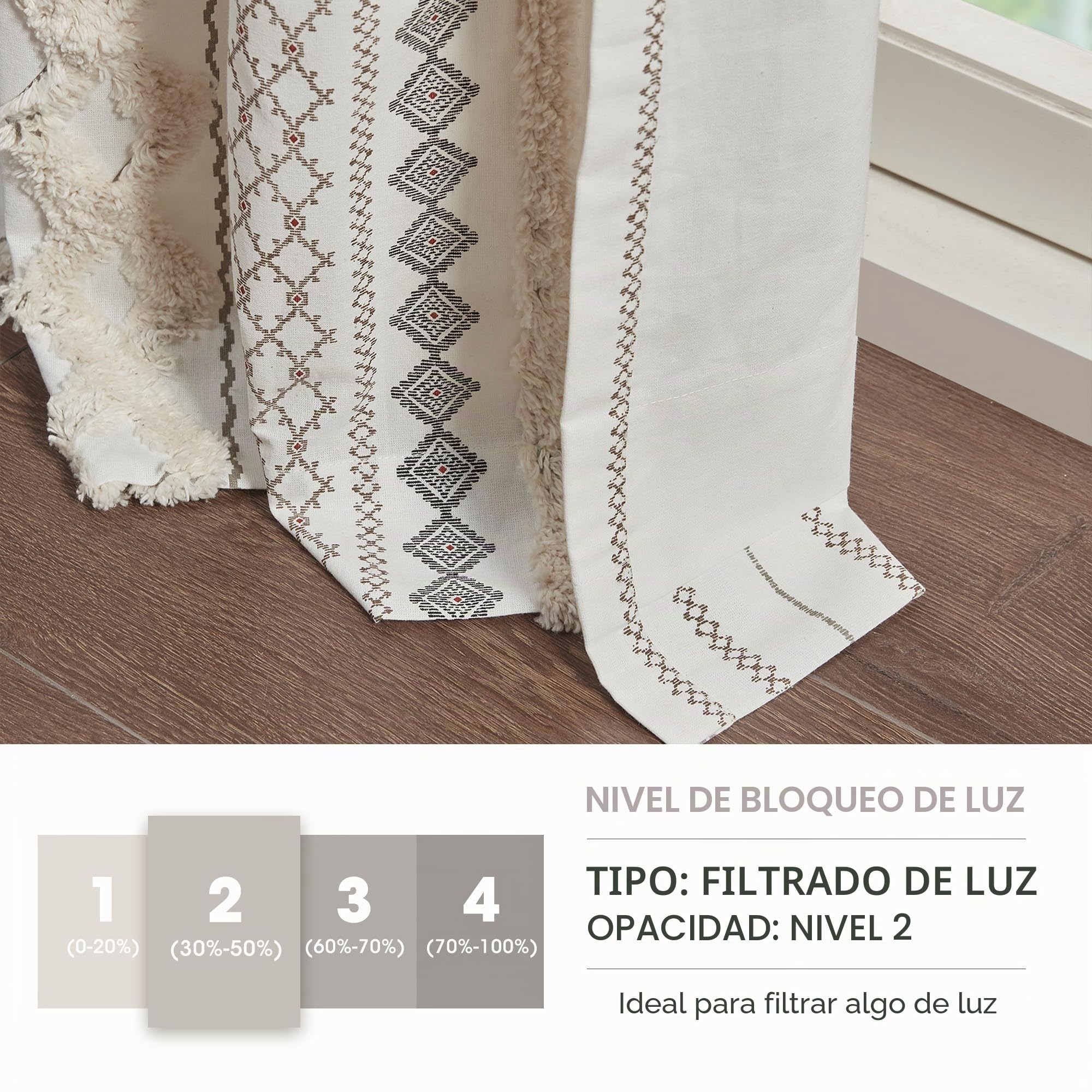 Ink+Ivy Cortinas Bohemias para Dormitorio, Panel Individual, para Ventana de Sala de Estar, 100% algodón, con Rayas de felpilla, Modernas Cortinas de casa de Campo para Dormitorio, 50 x 95 Pulgadas,